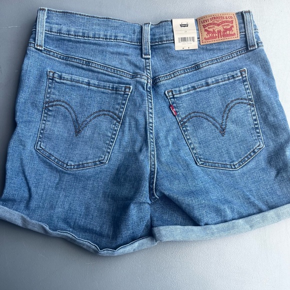 Levi's Blue Distressed Jean Shorts with Rolled Hems - Picture 2 of 3